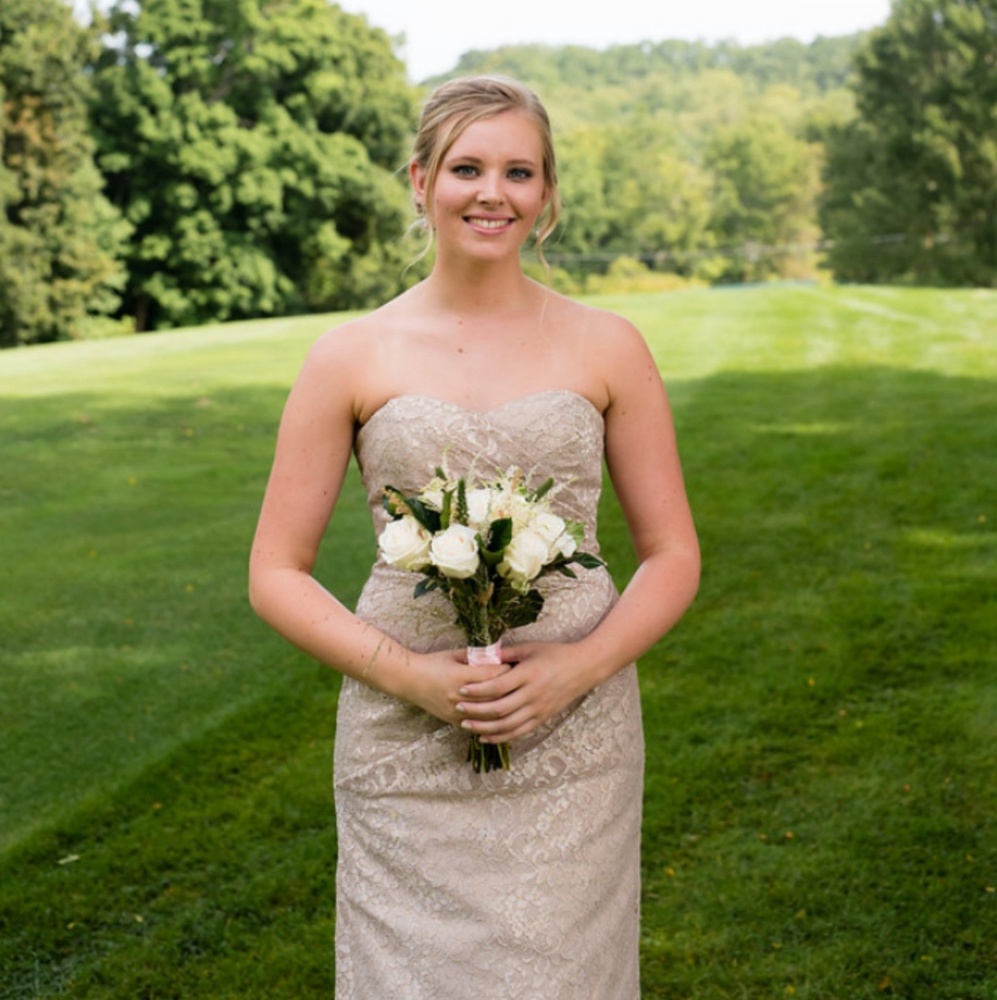 David's Bridal Gold Metallic Dress